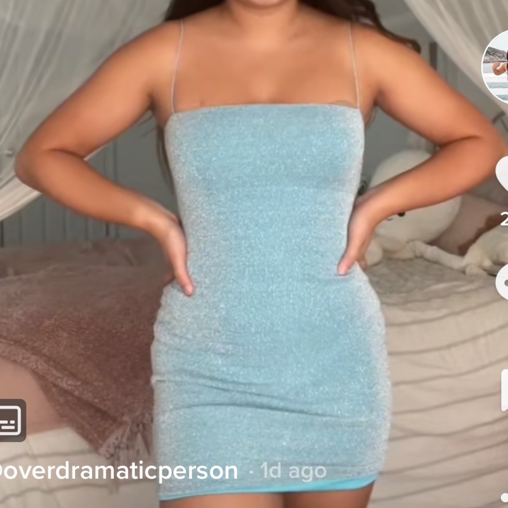 Meshki Blue Sparkly Shimmer Glitter Bodycon Mini Dress